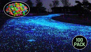 100 Solar Powered Glow-In-The-Dark Garden Pebbles - 4 Colours