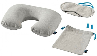 4-Piece Grey Travel Sleep Set - Pillow, Earbuds & Sleep Mask