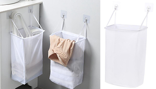 Wall-Hanging Laundry Basket With Hooks