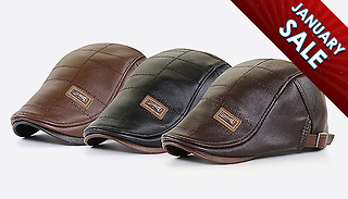 1 or 2 Men's Faux Leather Newsboy Flat Caps - 3 Colours