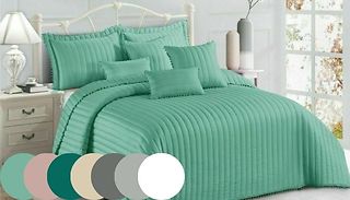 3-Piece Quilted Pom Pom Bedspread & Pillow Sham Set - 8 Colours, 4 Siz ...