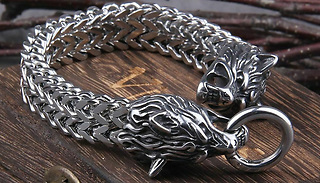Viking Wolf Charm Bracelet with Wooden Box