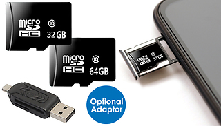 32GB or 64GB Micro SD Card - Optional Card Adaptor
