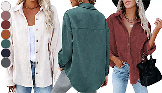 Women's Oversized Button-Up Corduroy Shirt - 8 Colours & 6 Sizes