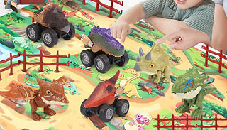 14-Piece Pullback Dinosaur Car Toy Play Set