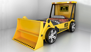 Kid's Yellow Digger Single Bed with Built-In Shelves