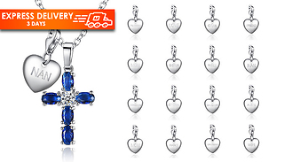 Simulated Blue Sapphire Cross Pendant - 16 Charm Options