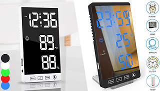 Temperature & Humidity Display LED Mirror & Alarm Clock - 5 Colours