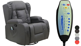 Leather Heated Massaging Recliner Chair with Remote - 5 Colours
