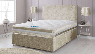 Champagne Crushed Velvet Divan Bed with Mattress - 4 Drawer Options & ...