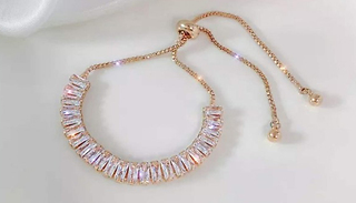 Adjustable Baguette Crystal Tennis Bracelet - Rose Gold!