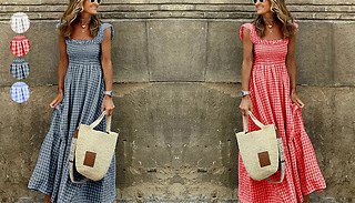 Plaid Pattern Maxi Ruffle Summer Dress - 4 Colours & 5 Sizes