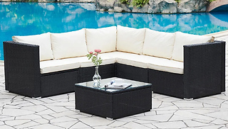 Corner Sofa & Coffee Table Rattan Garden Furniture Set & Cover
