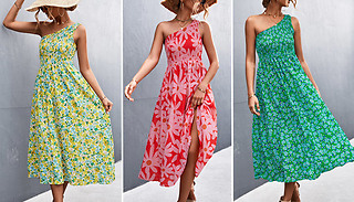Womens Off-Shoulder Flower Print Dress - 3 Colours & 4 Sizes