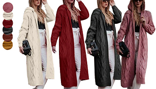 Womens Hooded Long Knitted Cardigan - 6 Colours & 5 Sizes