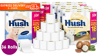 36-Pack of Hush Luxury Scented 3-Ply Toilet Rolls - 2 Designs
