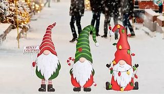 2D Metal Christmas Gnome Garden Stakes - 1 or 3-Pack