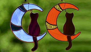 Cat On The Moon Stained-Glass Hanging Window Decoration - 2 Colours