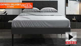 Fabric Grey Linen Bed Frame & Optional Mattress - 4 Sizes
