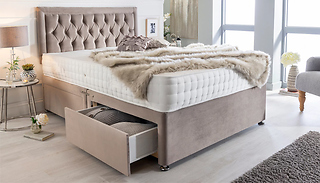 Taupe Suede Divan Bed with Memory Foam Mattress - 6 Sizes & 3 Drawer O ...