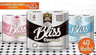 40-Pack Bliss Essence Scented Luxury Quilted Toilet Roll - 3 Scents