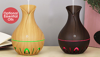 1 or 2 USB Mini Wooded Vase Style Humidifier with Optional Oils