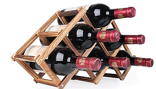 10-Bottle Folding Brown Wooden Wine Display Rack