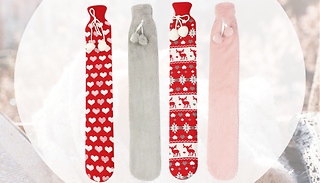 Long Hot Water Bottle with Soft Cover - 4 Designs 