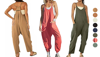 Sleeveless Loose Strap Jumpsuits with Pockets - 8 Colours & 6 Sizes