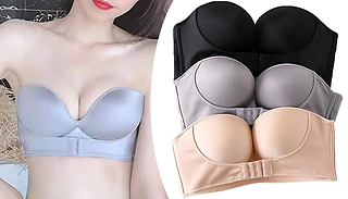 1 or 2 Front Fasten Push-Up Strapless Bras - 3 Colours & 8 Sizes