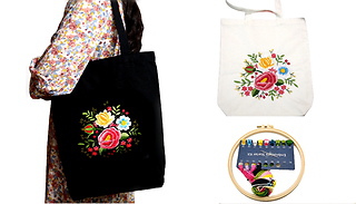 Embroidery Kit For Beginners With Canvas Tote Bag - 2 Colours