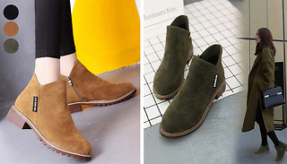 Faux Suede Zipper Ankle Boots - 5 Sizes & 3 Colours