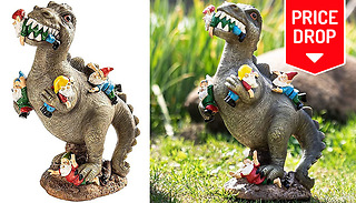 Dinosaur Eating Gnomes Statue - 2 Sizes