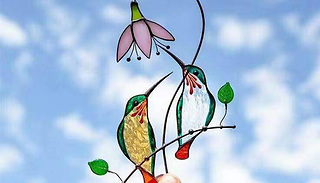 1 or 2 Bird Stain Glass Effect Hanging Decorations - 4 Colours