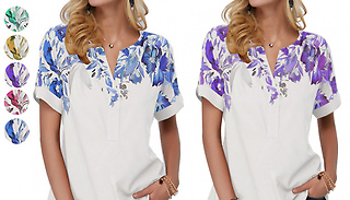 Floral Shoulder Print Collared T-Shirt - 5 Colours & 6 Sizes