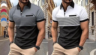 Men's Casual Stripe Polo Shirt - 8 Colours & 6 Sizes