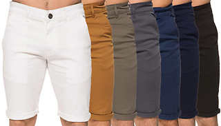 Enzo Men's Slim Fit Stretch Chino Shorts - 7 Colours & 10 Sizes