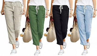 Women's Linen-Style Casual Summer Trousers - 4 Colours & 5 Sizes