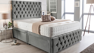 Grey Steel 2 or 4-Drawer Luxury Chesterfield Divan Bed With Mattress & ...