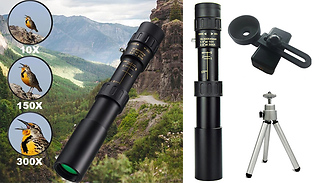 300x Zoom Monocular Telescope With Optional Phone Clip and Tripod