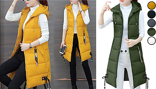 Women's Long Sleeveless Winter Coat - 5 Sizes & 5 Colours