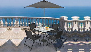 Patio Dining Table Set with Parasol & 4 Chairs