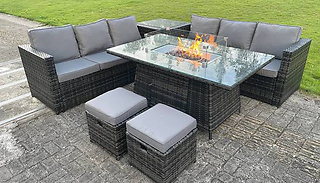 8-Seater Rattan Outdoor Fire Pit Sofa & Footstool Furniture Set