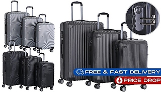 Set of 3 Hard Shell 4-Wheel Lightweight Locking Suitcases - 3 Colours