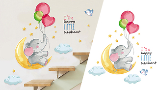 1 or 2 Cute Cartoon Elephant Balloon Wall Stickers - 2 Sizes