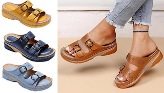 Open Toe PU Leather Wedge Sandals - 4 Colours & 6 Sizes