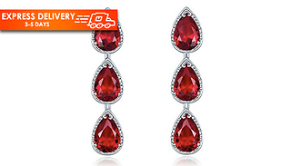 Pear Cut Red Gemstone Created Diamond Droplet Earrings