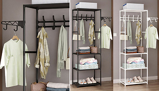 Metal Clothes Shelving Rack with Hooks & Hangers - 2 Colours