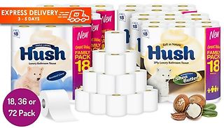18, 36 or 72-Pack of Hush Luxury Scented 3-Ply Toilet Rolls - 2 Design ...