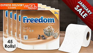 45 Rolls of Freedom Quilted 3-Ply Toilet Paper - 3 Options